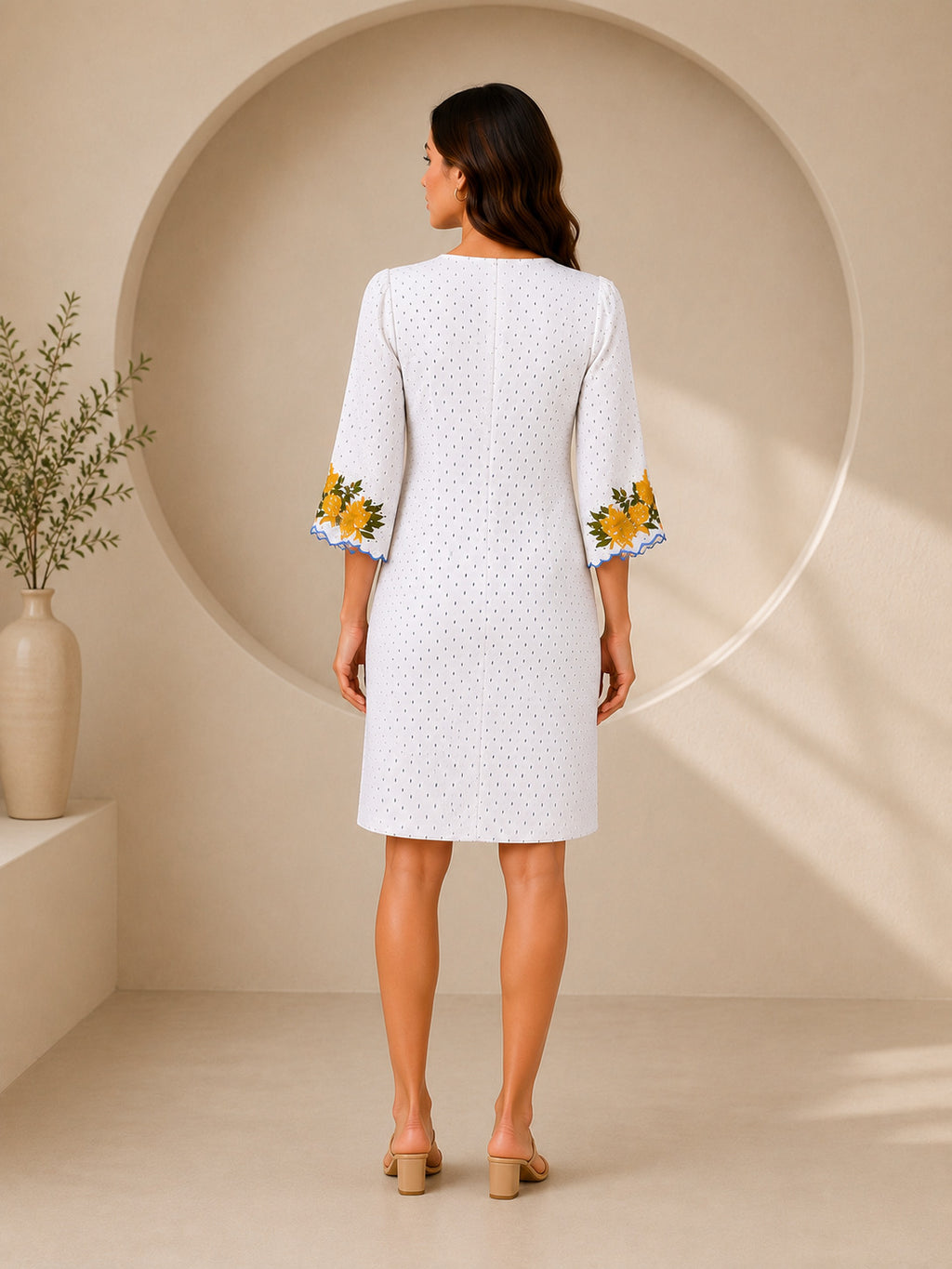 Autumn Hues Women's  Dress with Floral Sleeve Detail