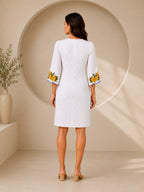 Autumn Hues Women's  Dress with Floral Sleeve Detail