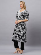 Autumn Hues Black Floral Printed Kurta with pant