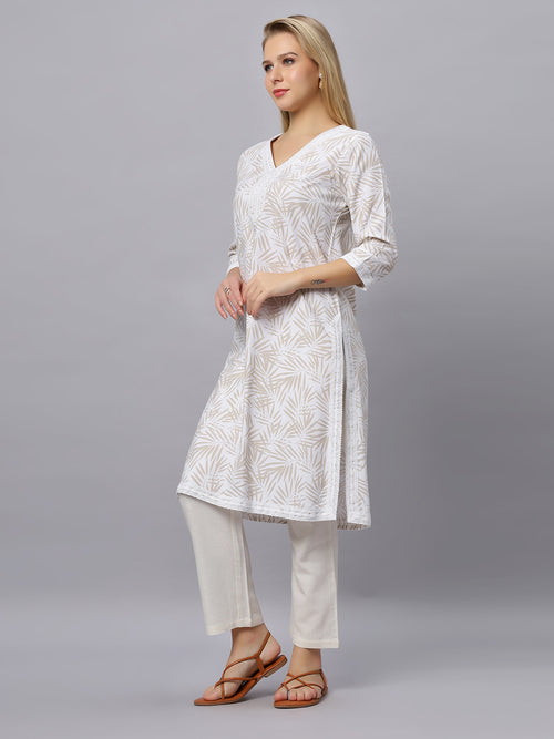 Autumn Hues Beige full sleeves kurta with lace and pants