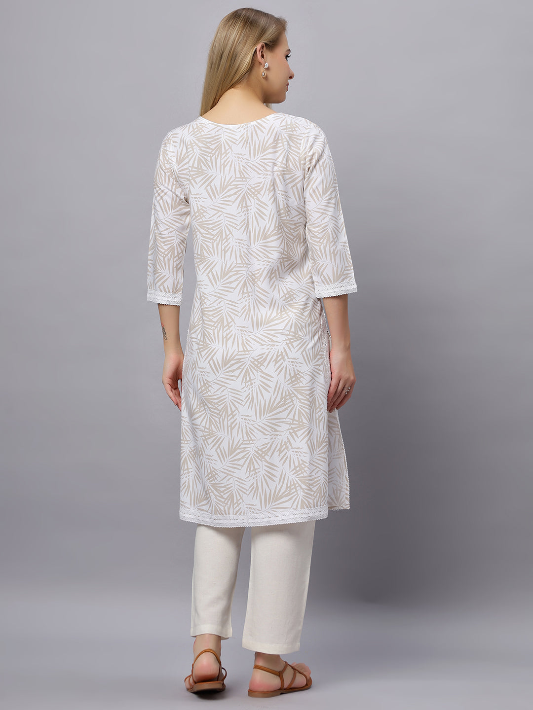Autumn Hues Beige full sleeves kurta with lace and pants