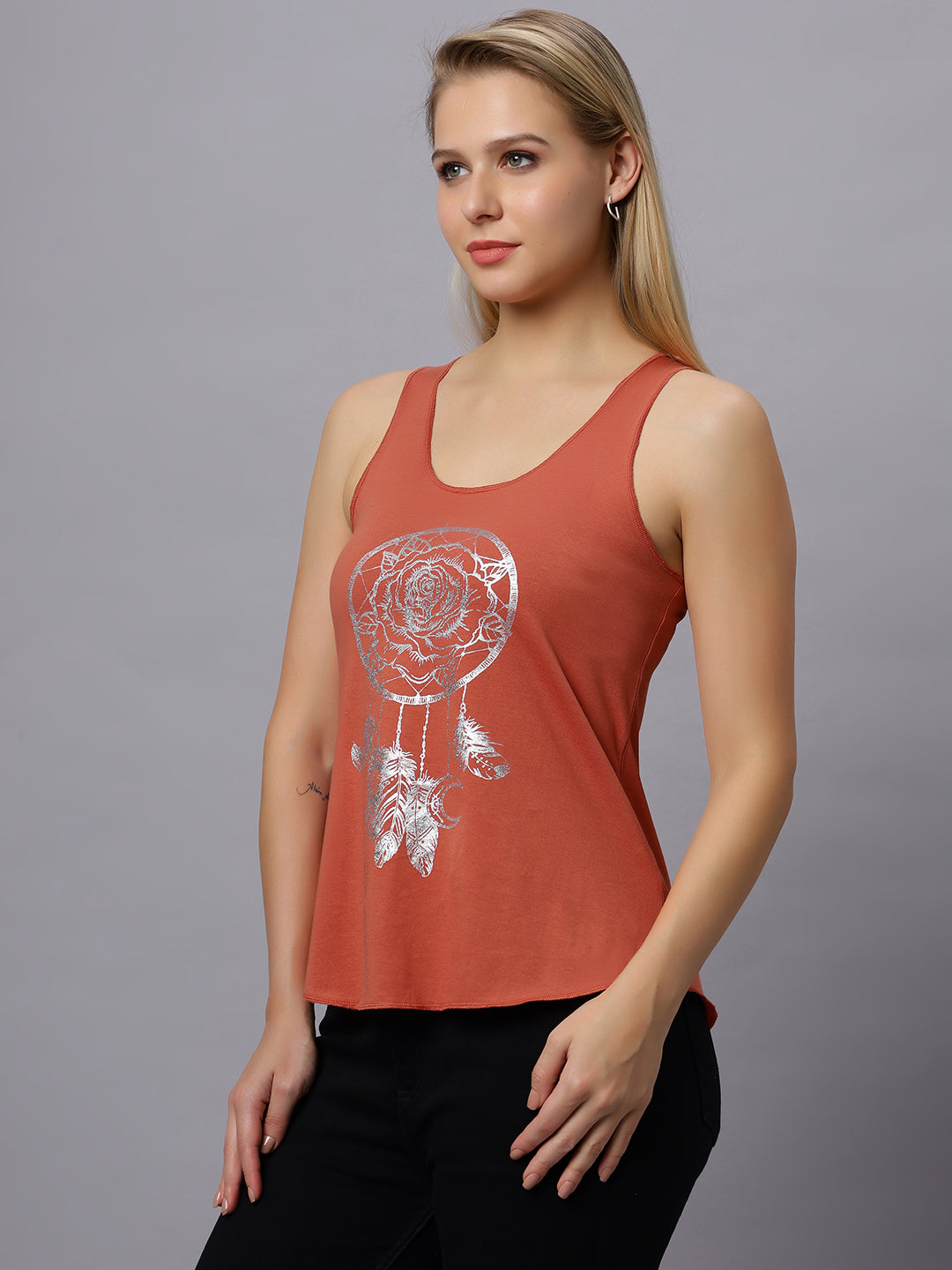 Autumn Hues Women Spaghetti Top Taracota with Boho Print