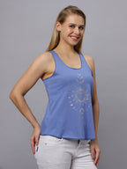 Autumn Hues Women Spaghetti Top Blue with Boho Print