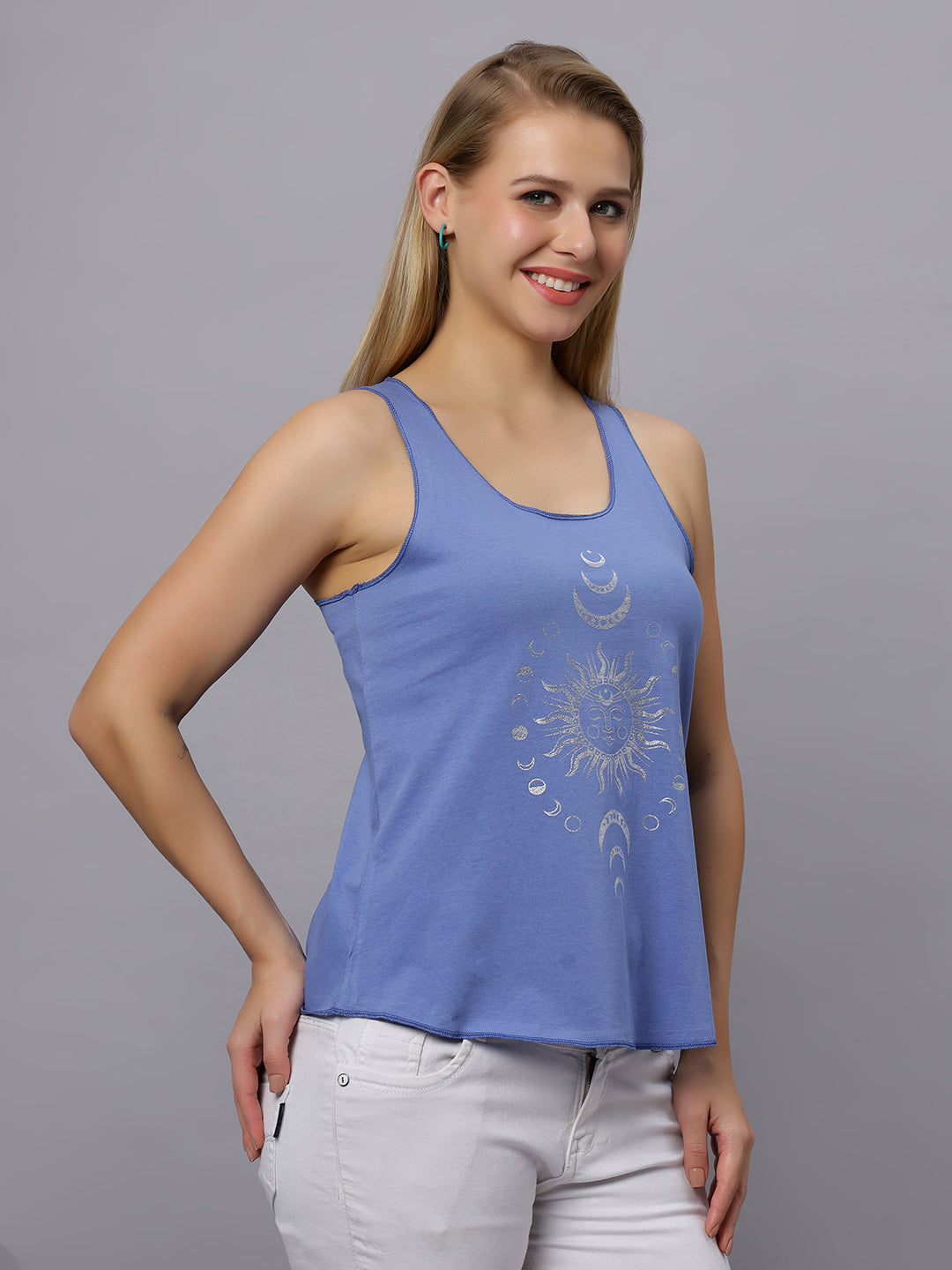 Autumn Hues Women Spaghetti Top Blue with Boho Print