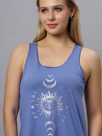 Autumn Hues Women Spaghetti Top Blue with Boho Print