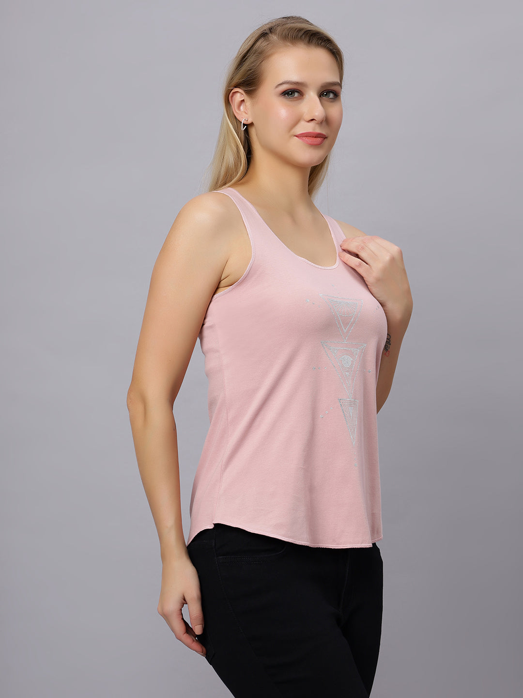 Autumn Hues Women Spaghetti Top Baby Pink with Boho Print