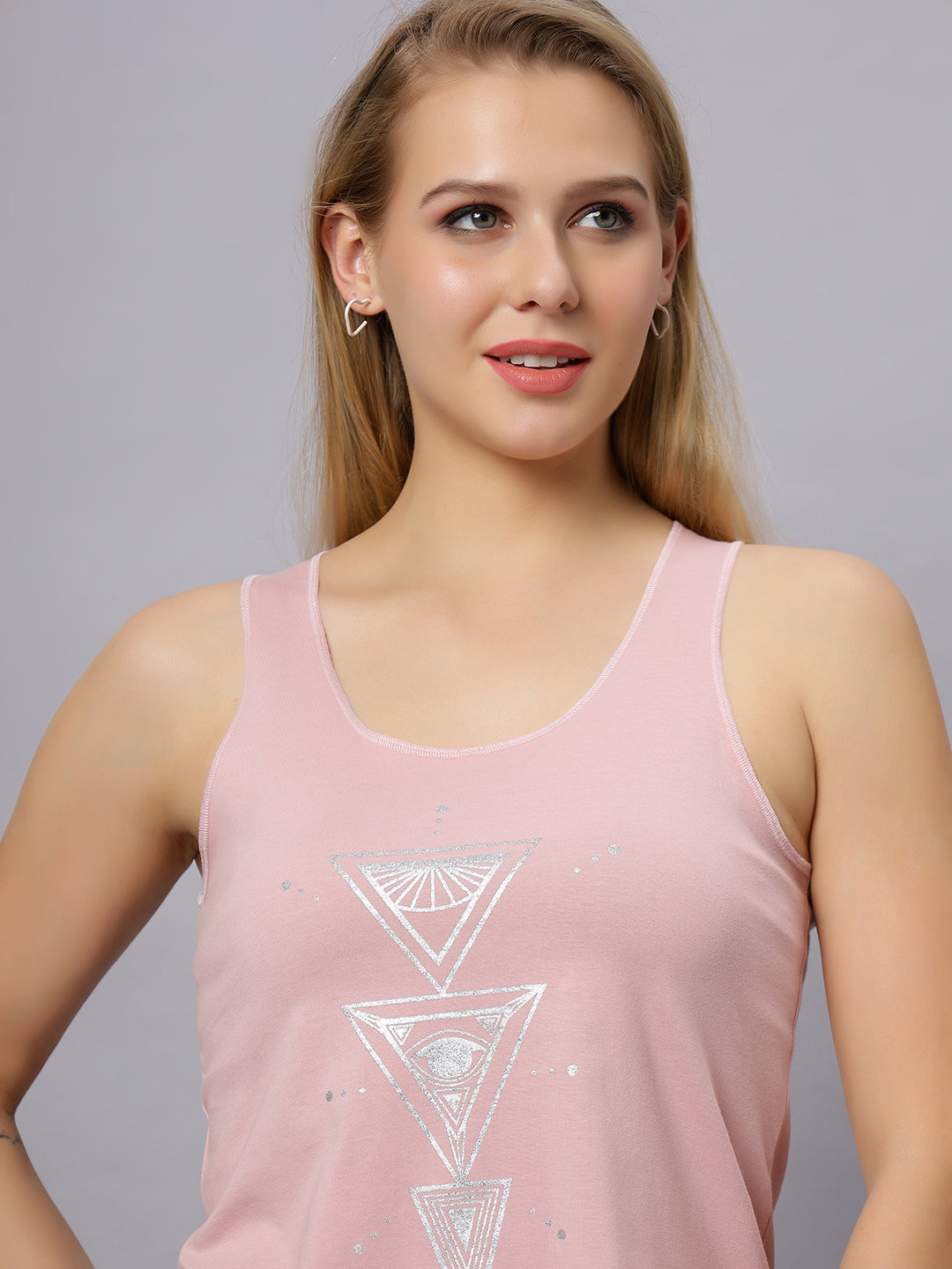 Autumn Hues Women Spaghetti Top Baby Pink with Boho Print