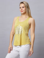 Autumn Hues Women Spaghetti Top Yellow with Boho Print