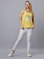 Autumn Hues Women Spaghetti Top Yellow with Boho Print