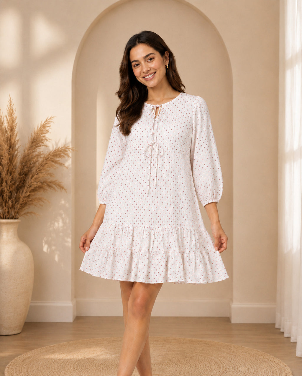 Autumn Hues Women's Printed Tie-Up A-Line Mini Dress