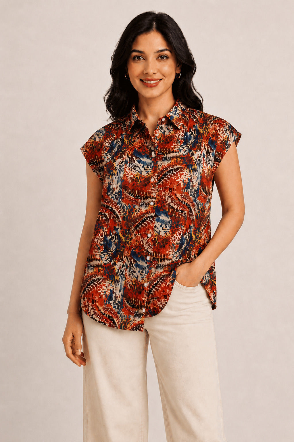 Autumn Hues Women's Multicolor Abstract Print Sleeveless  Top