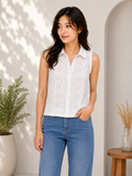 Autumn Hues Women's  Schiffli Sleeveless Cotton Top