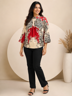 Women’s Printed High-Neck Flared Sleeve Top