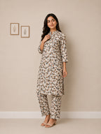 Autumn Hues Floral Printed Kurta & Straight Pant Co-Ord Set