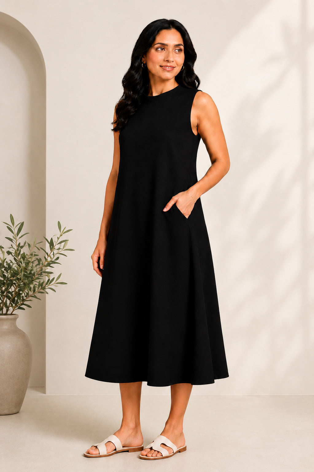Autumn Hues Women's  Sleeveless A-Line Midi Dress