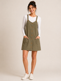 Autumn Hues Women’s Olive Green Button-Front Dungaree Dress