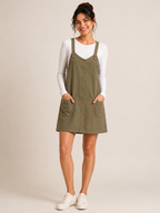 Autumn Hues Women’s Olive Green Button-Front Dungaree Dress