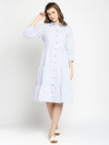 Autumn Hues Blue & White Striped Shirt Dress