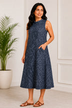 Autumn Hues Women's  Sleeveless A-Line Midi Dress