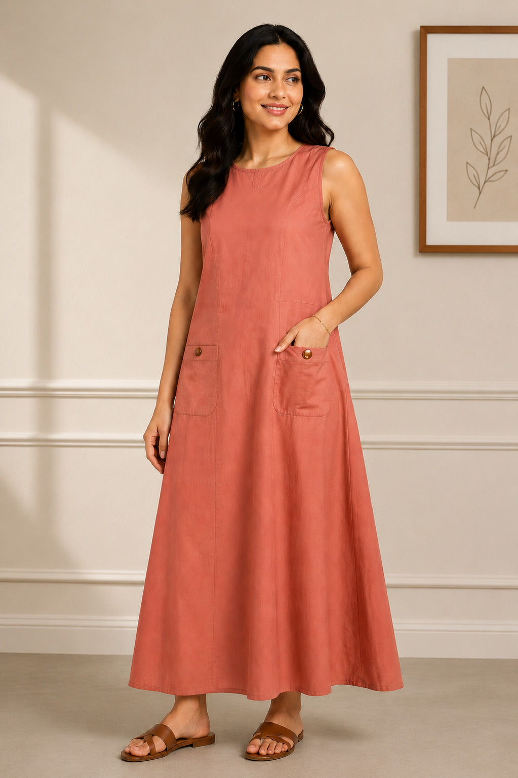 Autumn Hues Women's Sleeveless A-Line Maxi Dress