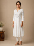 Autumn Hues Women's White Embroidered Anarkali Kurta