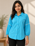 Autumn Hues Women’s Sky Blue Textured Shirt