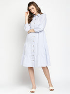 Autumn Hues Blue & White Striped Shirt Dress