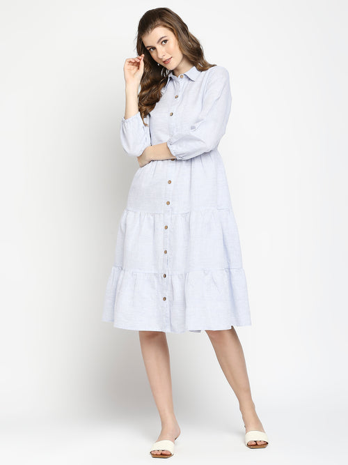 Autumn Hues Blue & White Striped Shirt Dress