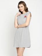 Autumn Hues Grey Striped A-Line Dress