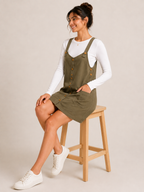 Autumn Hues Women’s Olive Green Button-Front Dungaree Dress