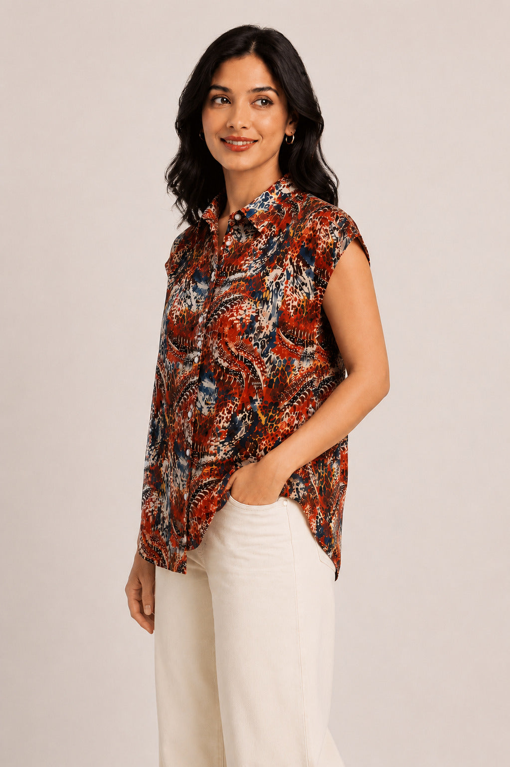 Autumn Hues Women's Multicolor Abstract Print Sleeveless  Top