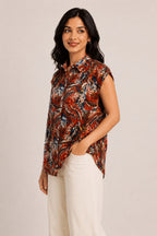 Autumn Hues Women's Multicolor Abstract Print Sleeveless  Top