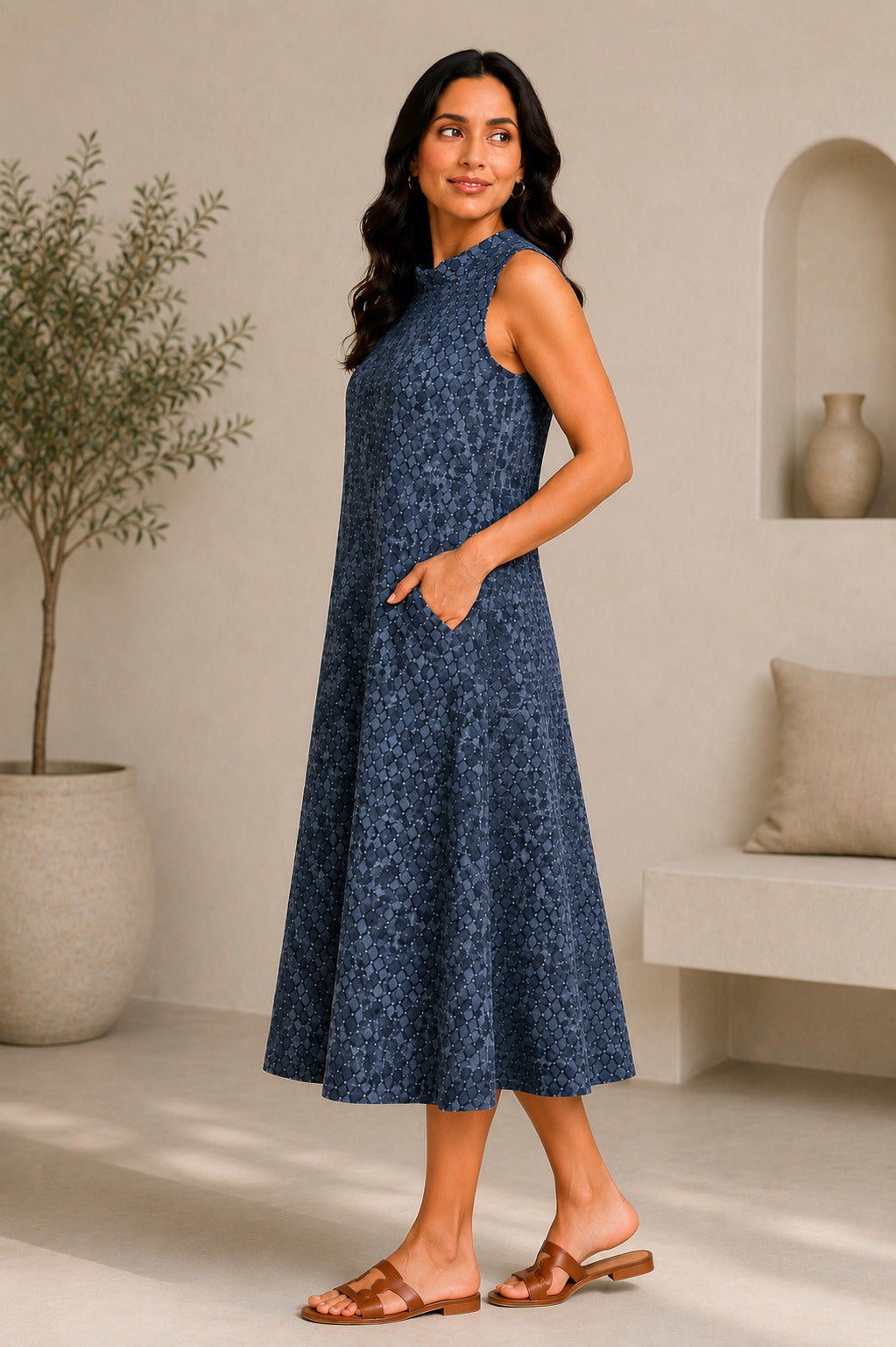 Autumn Hues Women's  Sleeveless A-Line Midi Dress