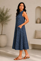 Autumn Hues Women's  Sleeveless A-Line Midi Dress