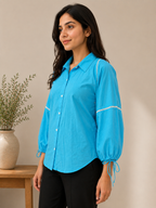 Autumn Hues Women’s Sky Blue Textured Shirt