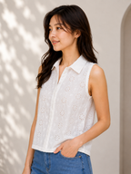Autumn Hues Women's  Schiffli Sleeveless Cotton Top