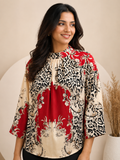 Women’s Printed High-Neck Flared Sleeve Top