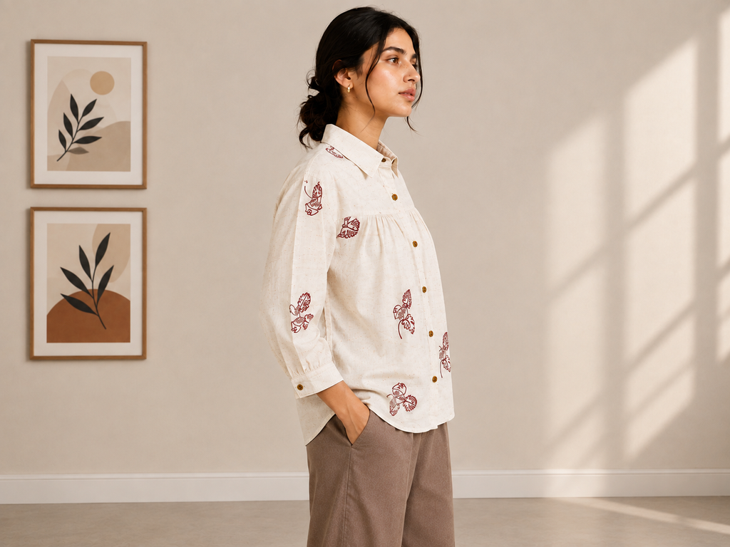Autumn Hues Women's  Embroidered Collared Shirt