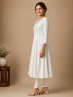 Autumn Hues Women's White Embroidered Anarkali Kurta
