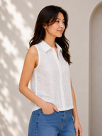 Autumn Hues Women's  Schiffli Sleeveless Cotton Top