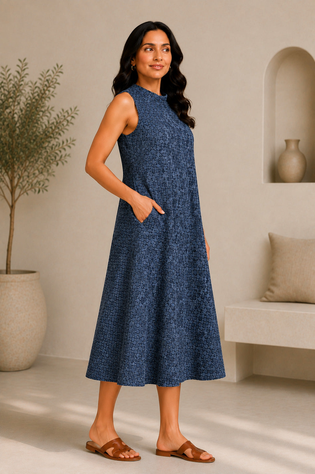 Autumn Hues Women's  Sleeveless A-Line Midi Dress