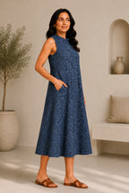 Autumn Hues Women's  Sleeveless A-Line Midi Dress