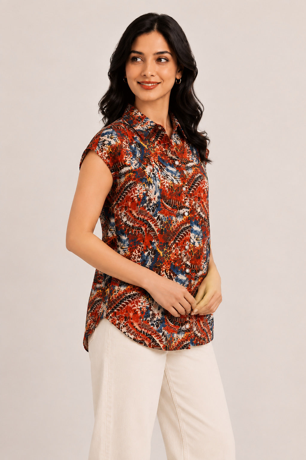 Autumn Hues Women's Multicolor Abstract Print Sleeveless  Top