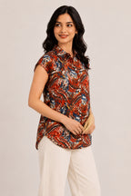 Autumn Hues Women's Multicolor Abstract Print Sleeveless  Top