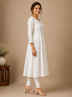 Autumn Hues Women's White Embroidered Anarkali Kurta