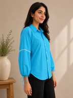 Autumn Hues Women’s Sky Blue Textured Shirt