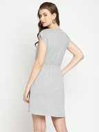 Autumn Hues Grey Striped A-Line Dress