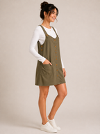 Autumn Hues Women’s Olive Green Button-Front Dungaree Dress
