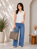 Autumn Hues Women's  Schiffli Sleeveless Cotton Top