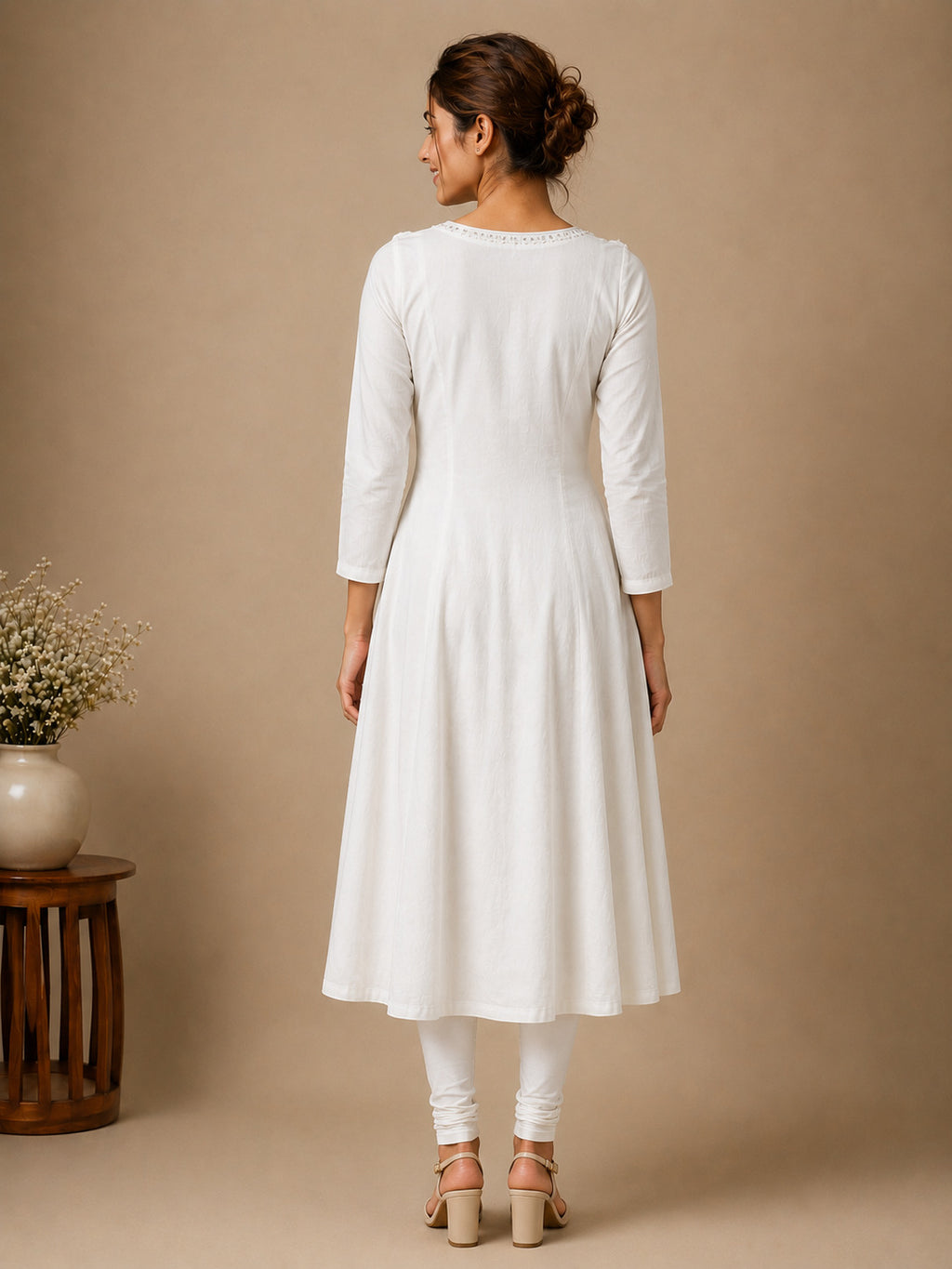 Autumn Hues Women's White Embroidered Anarkali Kurta
